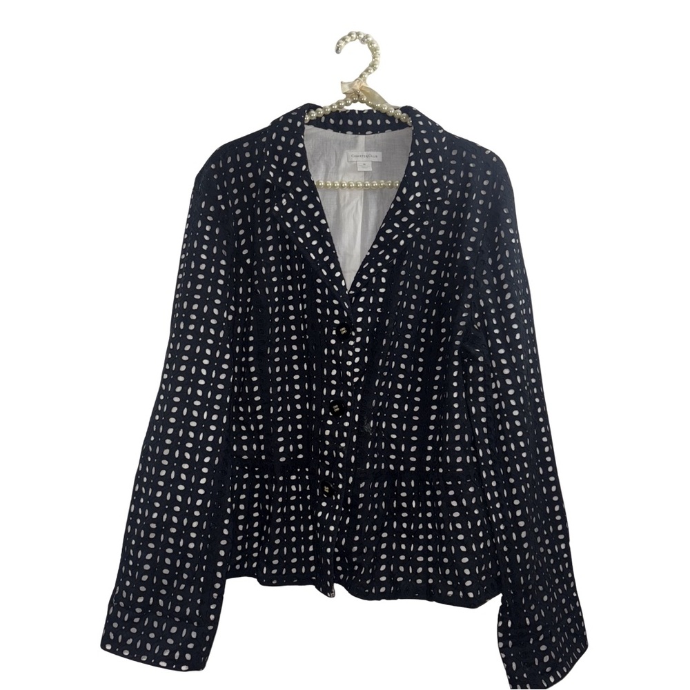 Charter Club Black Blazer with White Dot Pattern - Picture 1 of 5